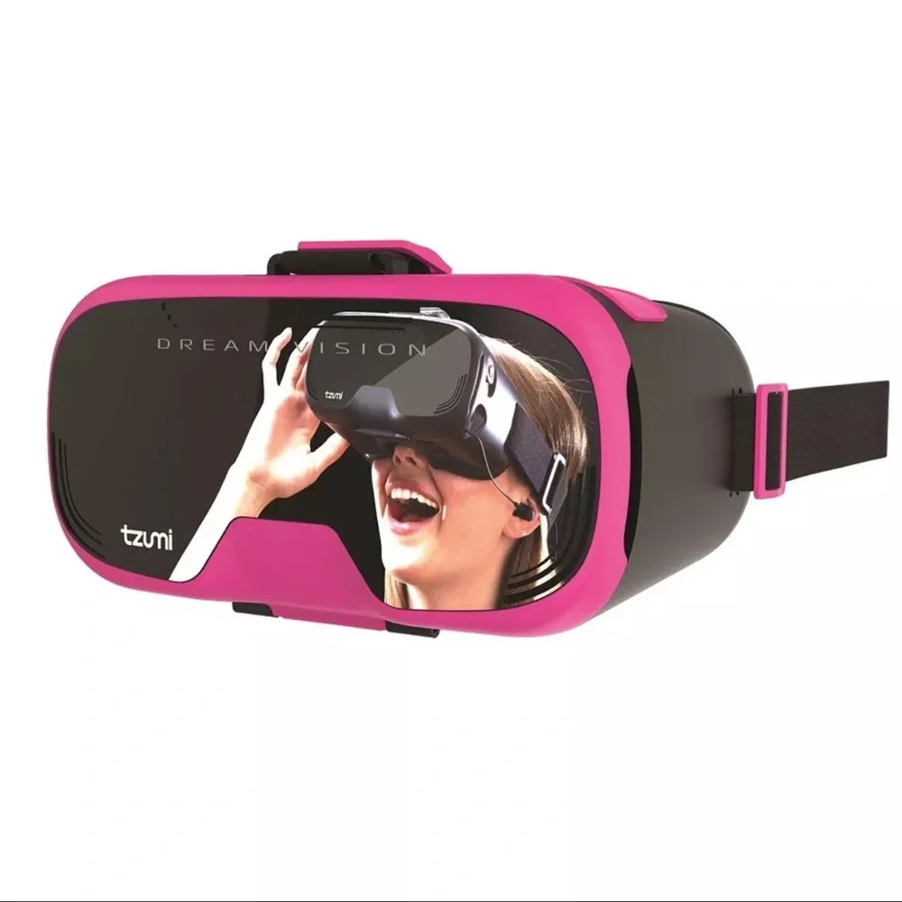 tzumi Dream Vision Pro VR Virtual Reality Headset w/ Ear Buds PINK, iOS/Android